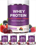 Protein Gummies with Whey Creatine Collagen 12g Protein Muscle Support Energy Nutrition Sugar Free Fitness Supplement 60 Gummies
