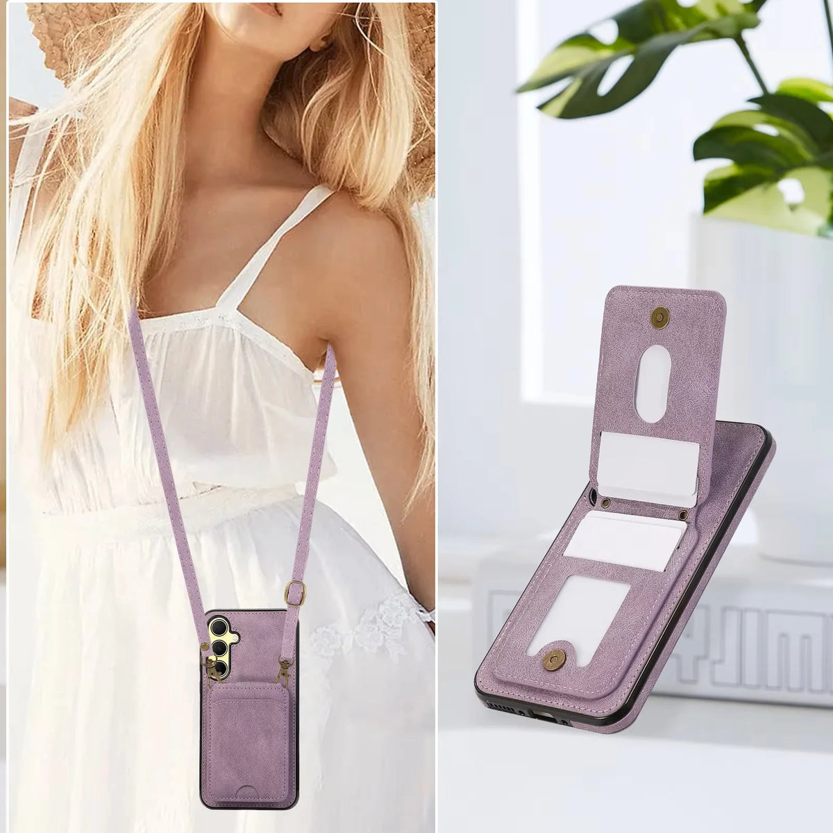 Shoulder Lanyard Leather Card Wallet Case For Samsung Galaxy S25 S24 S26 Ultra S23 S22Plus A57 A37 A17 A36 A56 Stand Phone Cover