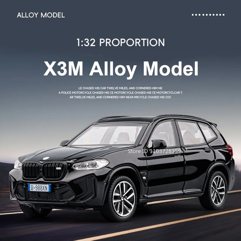 Scale 1:32 M4 X3M Toy Car Model Pull Back Music Light Doors Opened Miniature Vehicle Metal Diecast Models Kids Educational Gifts