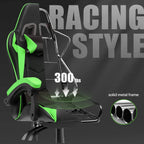 Ergonomic Gaming Chair PU Leather High Back Reclining Office Desk Chair with Lumbar Support, Racing Style, Black Green, Adjustable Headrest