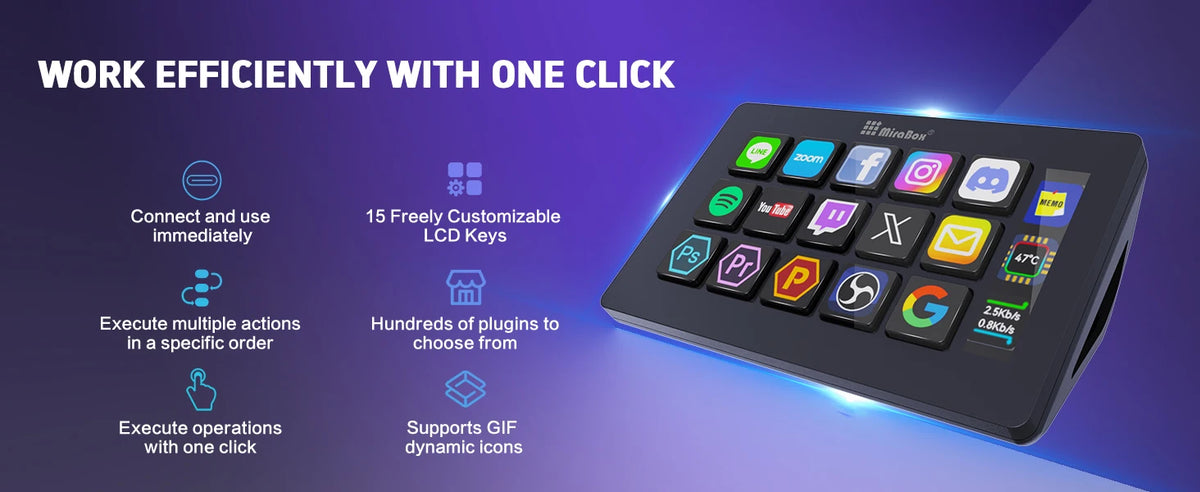 Mirabox 293S Stream Deck 15 LCD Keys Button Live Console Mini Keypad StreamDeck Deck Dock MacroPad Stream Desk Studio Controller
