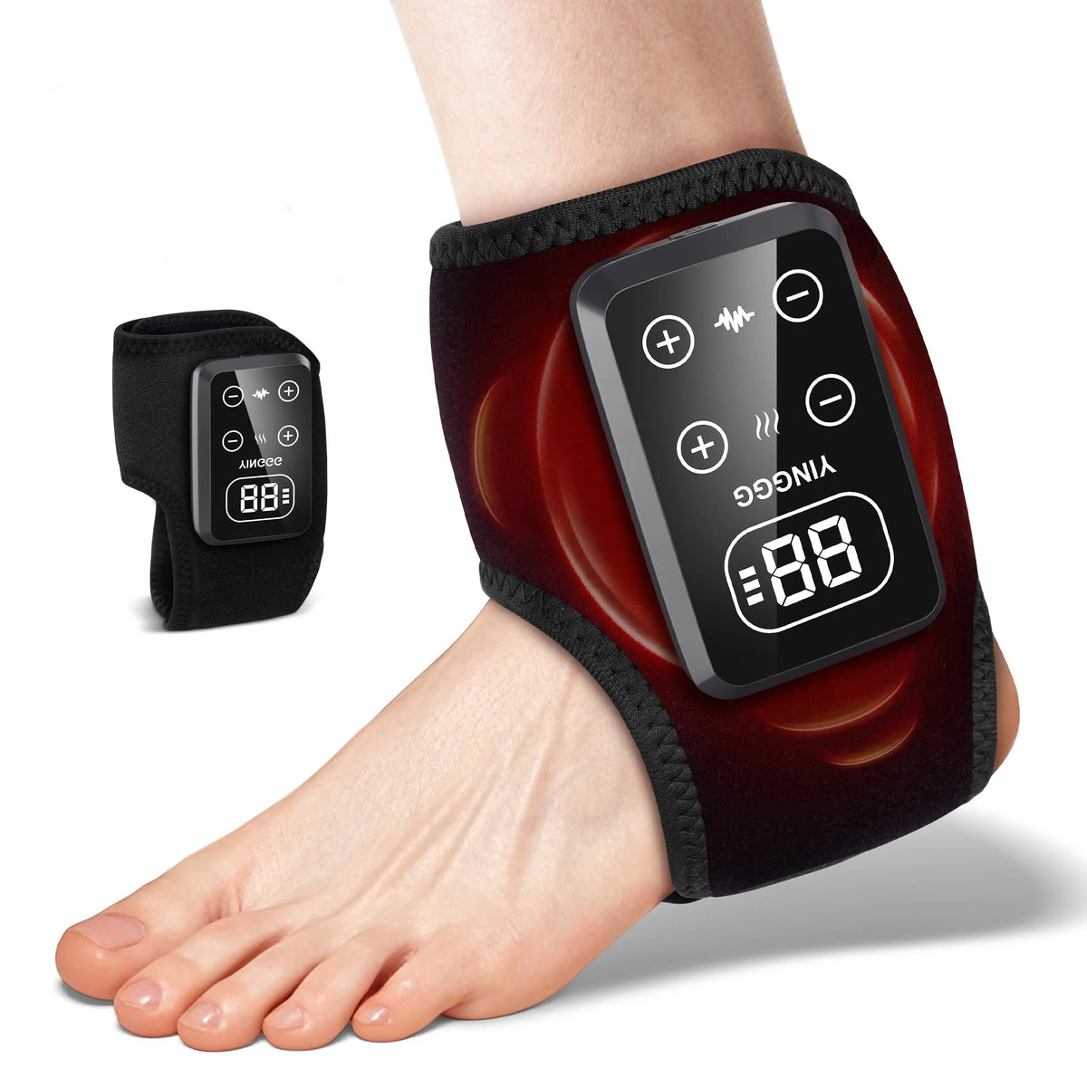3 in 1 Ankle Heating Pad for Pain Relief Wireless Foot Massager with 5 Heat 3 Vibration Mode Feet Pain Relief Led Touch Large Screen Ankle Brace Wraps Support Belt Cordless