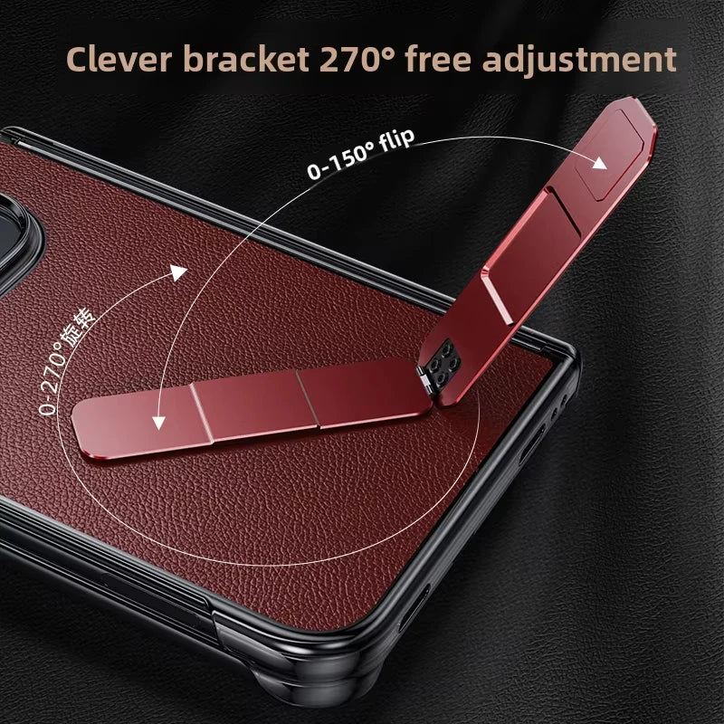 For iPhone Duo 5G Case Luxury Matte Leather Ultra-Thin Skin-Friendly Hinge Holder Folding Shockproof Hard Back Cover Accessories