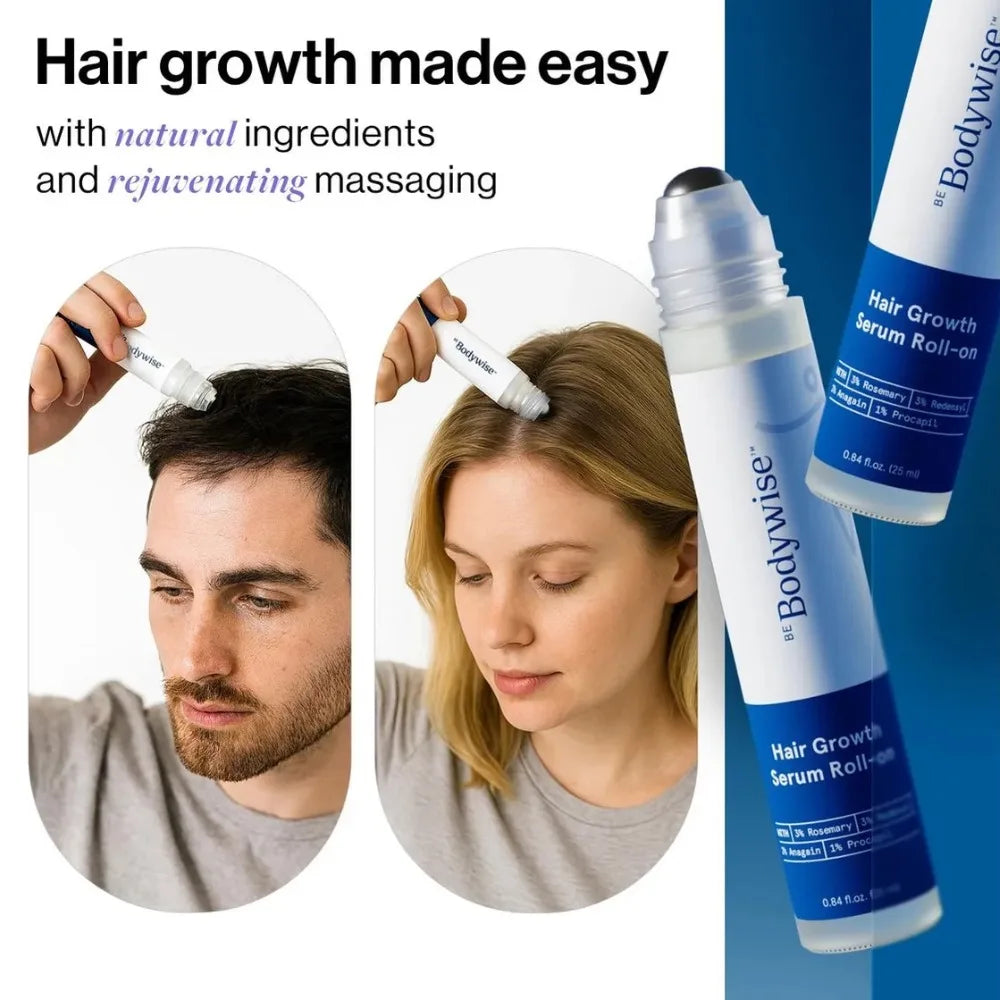 Anti-Hair Fall Growth Serum Roll-On 25ml Be Bodywise Rosemary Advanced Hair Growth Increases Density Hair Roller Essence Massage