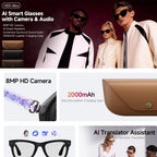 New HD5-ultra AI Smart Glasses AI Real-time Translation 800W Pixel Camera Photo Video Recording 300 Mah Smart Glasses 2026