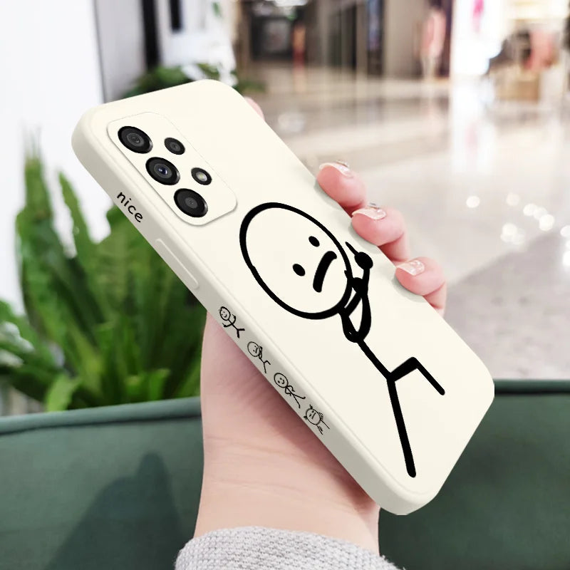 Line Cute Man Case For Samsung Galaxy A73 A53 A33 A23 A13 A03 A72 A52 A52S A32 A22 A12 A02 A02S A71 A51 A31 A21S 4G 5G Cover