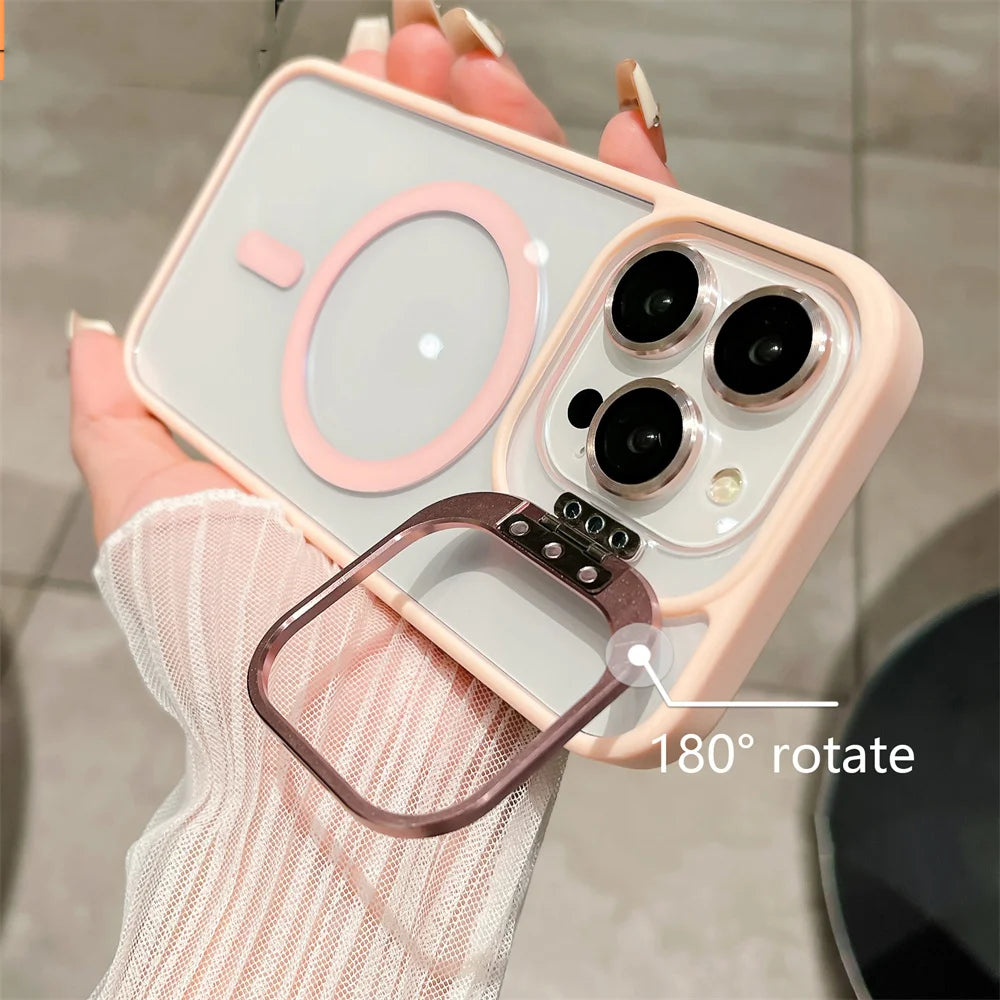 Magnetic Stand MagSafe Shockproof Lens Protection Case for iPhone 12 to 18