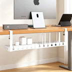 Retractable No Drill Clamp On Under Desk Cable Tray Metal Power Strip Wire Organizer Router Cord Storage Holder