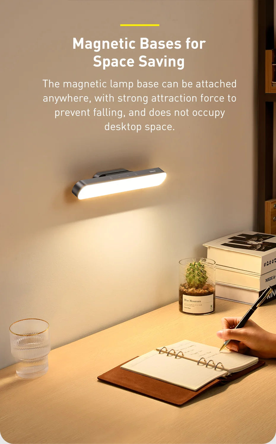 Baseus Desk Light Magnetic Hanging Table Lamp Rechargeable LED Stepless Dimming Desk Lamp Read Study Work Eye Protection Light