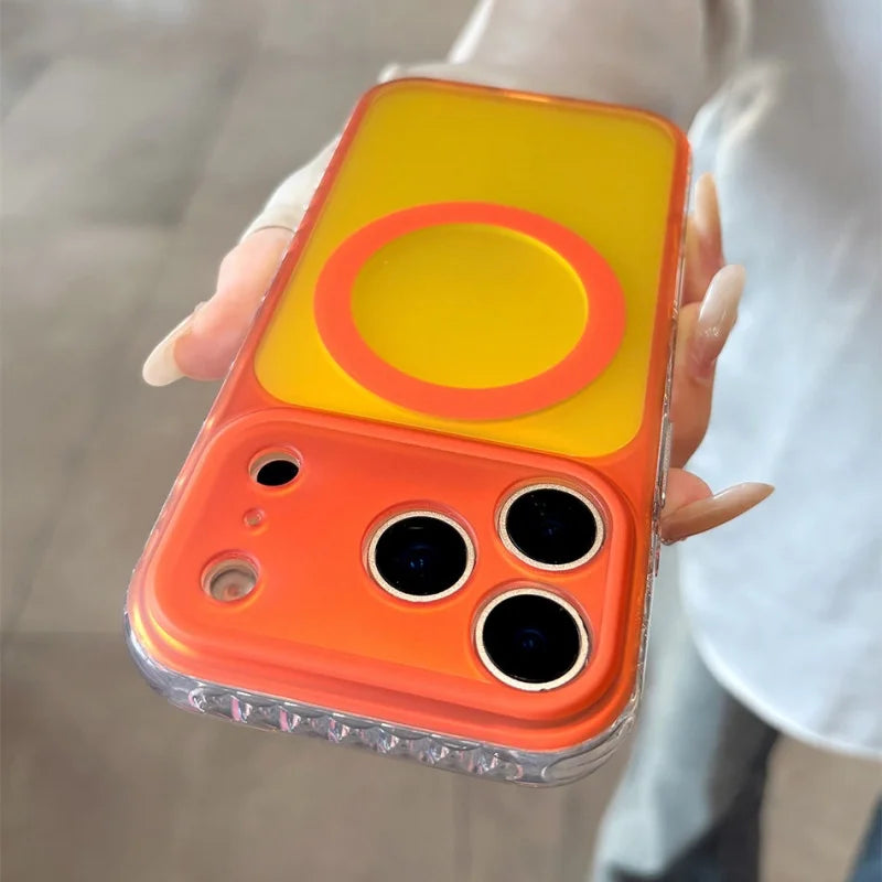 Luxury Laser Aurora Gradient For Magsafe Phone Case For iPhone 18 15 16 17 Pro Max Magnetic Wireless Charging Hard Bumper Cover