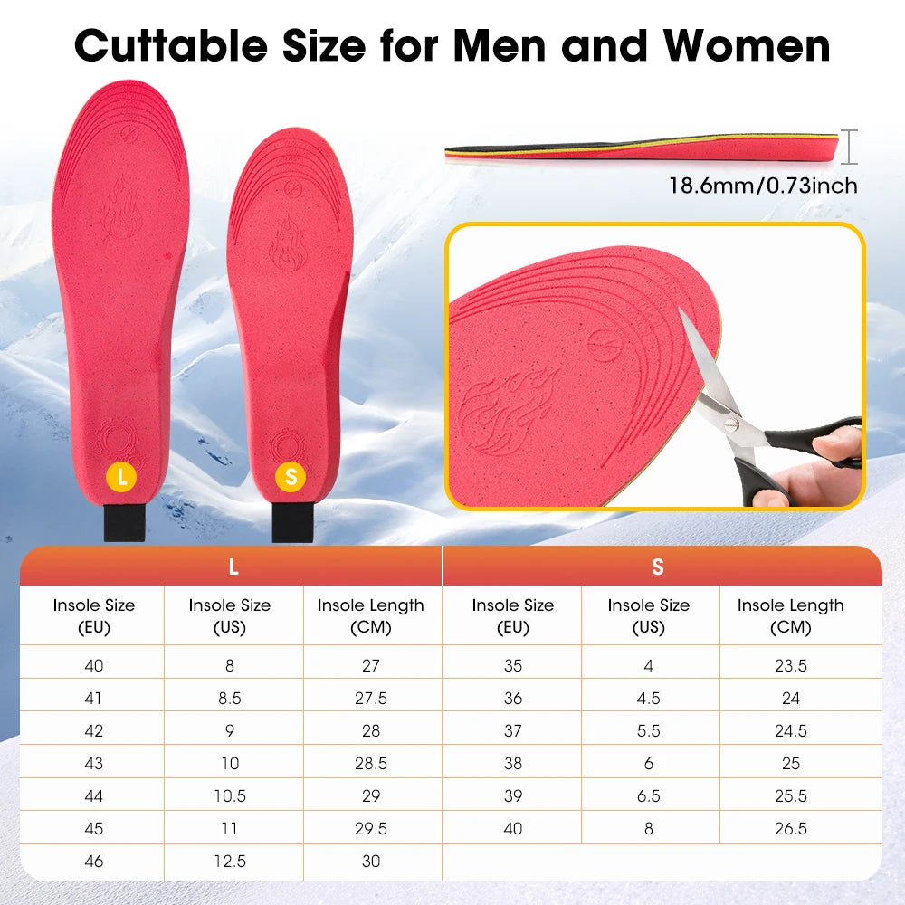 Electric Heated Insoles Anti Stress Safe Foot Warming Pad APP-Controlled Cut-to-Fit for Winter Outdoor Camping Skiing Shoe Pads
