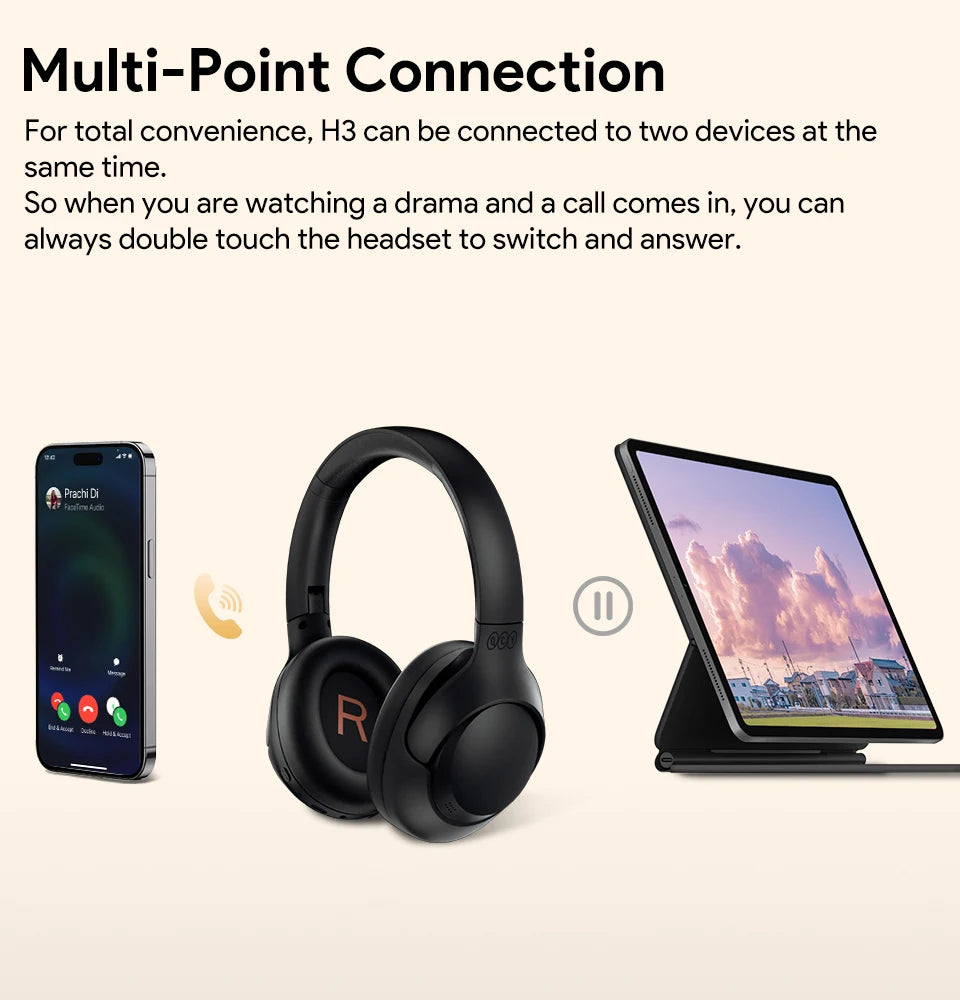 QCY H3 ANC Wireless Headphones Bluetooth 5.4 Hybrid Noise Cancellation 60H
