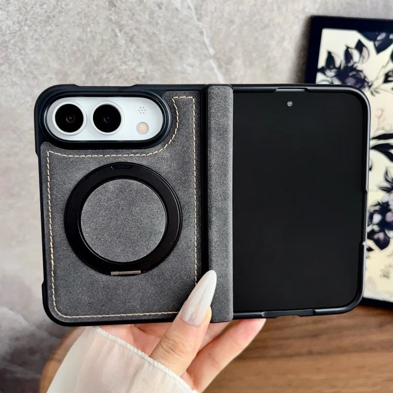 For iPhone Duo Fold Case Luxury PU leather Magnetic rotate stand Protective Back Cover For iPhone 18 Fold Phone Shell Funda
