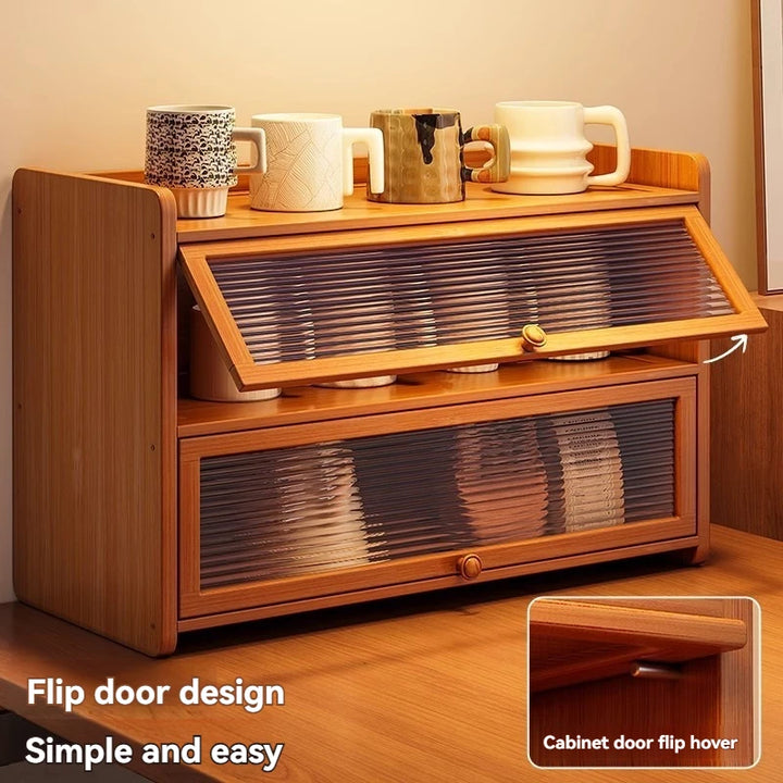 Kitchen countertop seasoning rack storage shelf, product sorting rack, layered multifunctional storage cabinet, dust-proof cabin