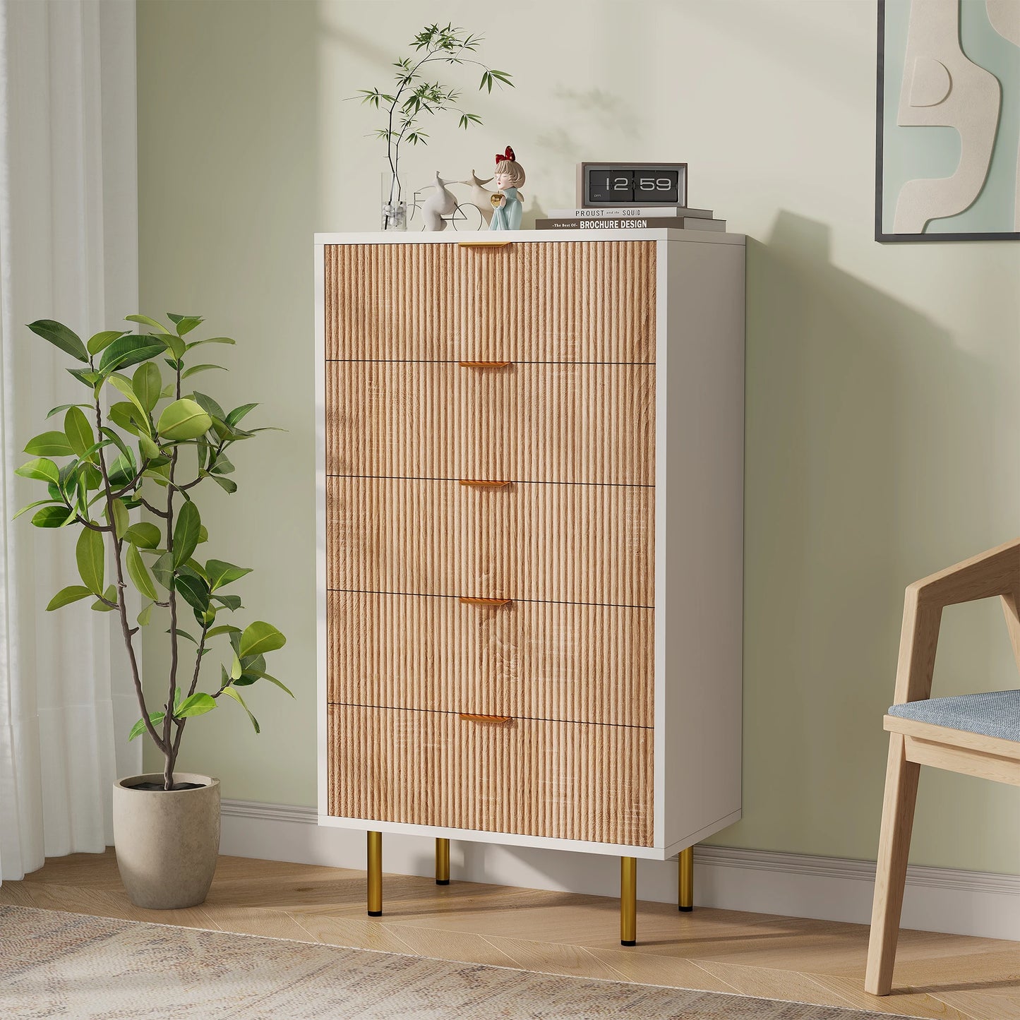 Rosahqnda Modern Drawer Cabinet,5 Drawers,Chest of Drawers,Sideboard,Bedside table,for Living Room,Entryway,Hallway,Wooden