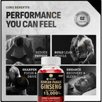 Korean Red Ginseng Capsules- 1500mg Natural High Strength for Men Vitality, Energy, Performance, Focus, Immune Health