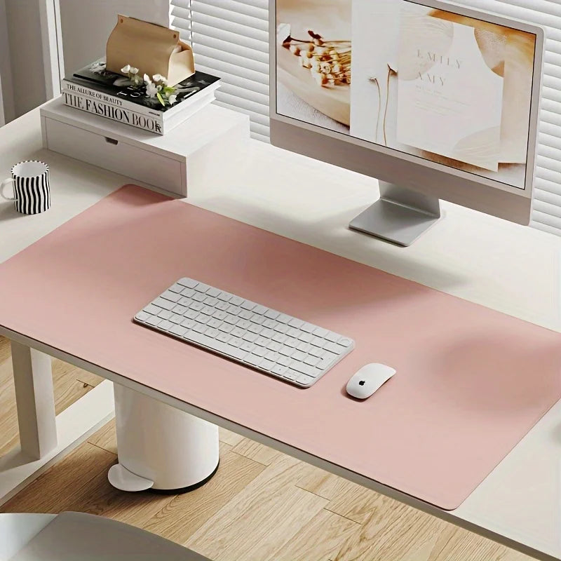 1 piece large size waterproof faux leather table mat - non-slip, solid color office mousepad and keyboard protection mat