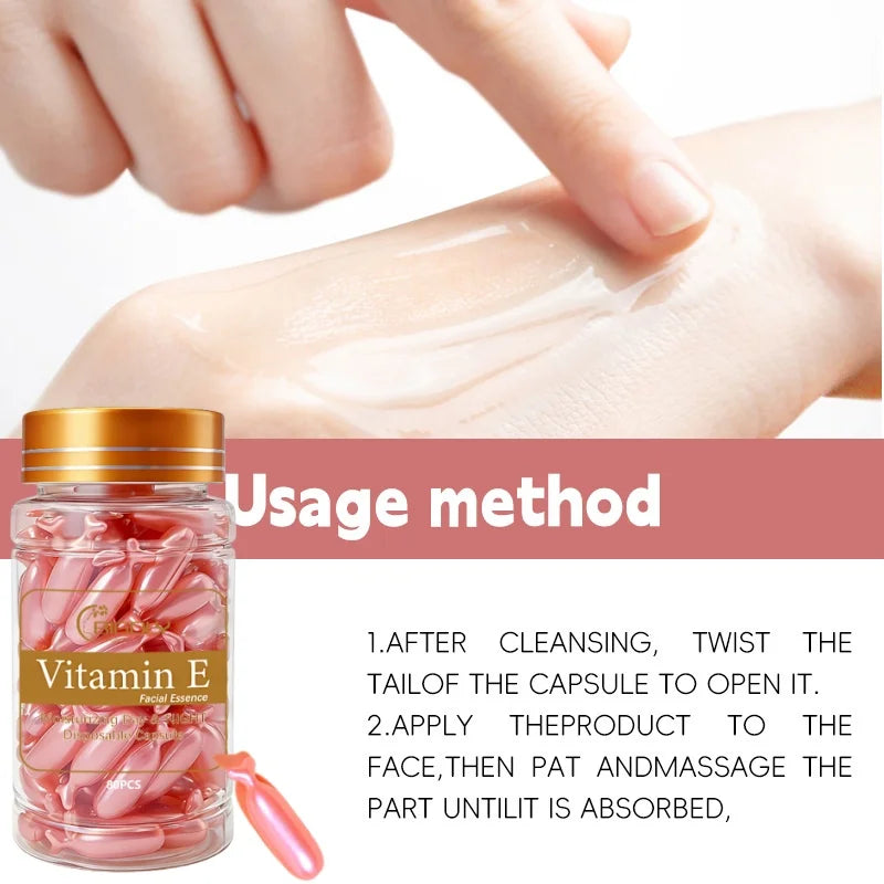 80 Capsules of Vitamin E Facial Essence, Day and Night Moisturizing, Deeply Hydrating, Leaving Skin Soft and Supple, Pink Capsule Packaging, Safe and Hygienic, Easy to Carry