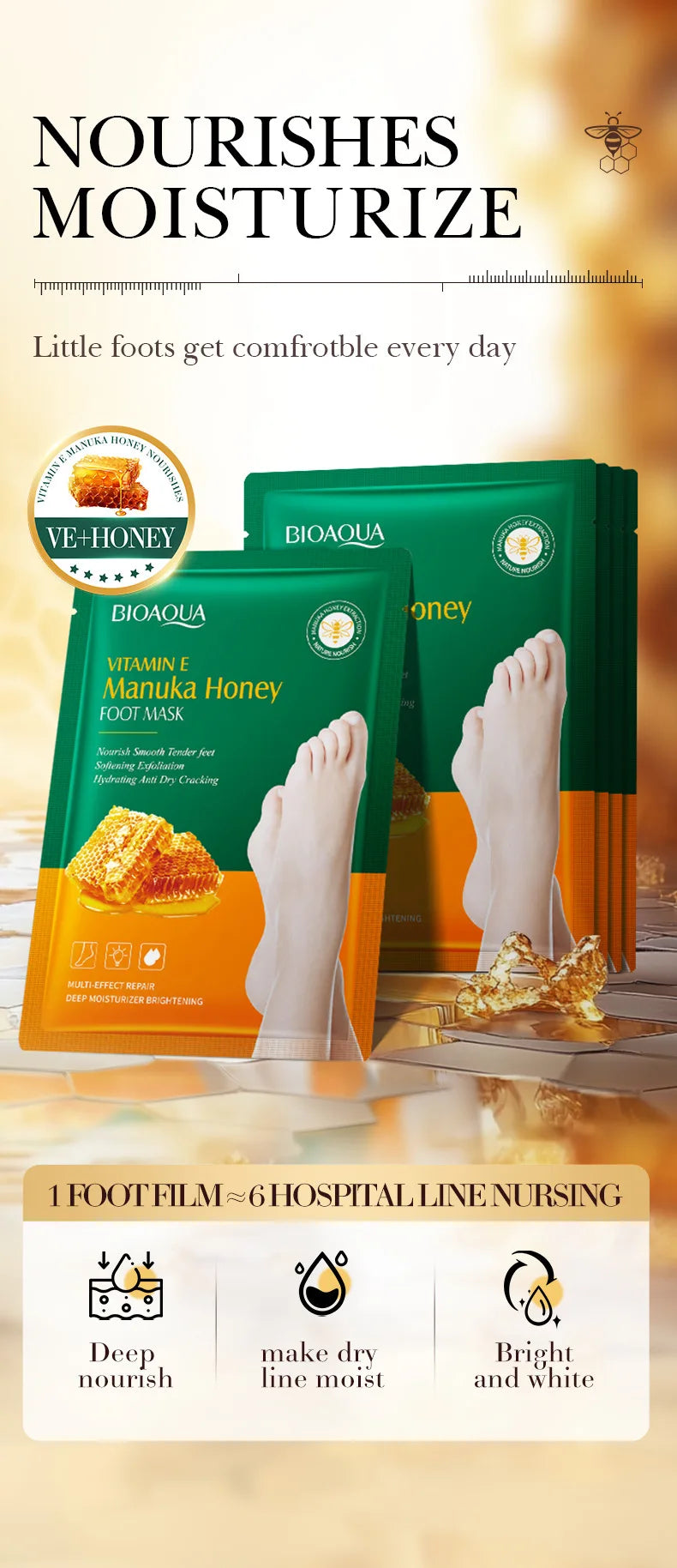 Vitamin E Foot Mask Manuka Honey Nourishing Long-lasting Moisturizing Hydrating Exfoliating Remove Dead Skin Foot Skin Care