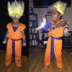 Adult Kids Son Goku Gui Carnival Cosplay Anime Costumes Halloween parties and Holiday Including Tail Wrist Wig Blue Gold Design