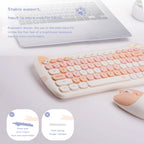 GEEZER Wireless Silent Keyboard Mouse Combo, Pink-Black Cat Ear Retro Round Keycaps US QWERTY Layout