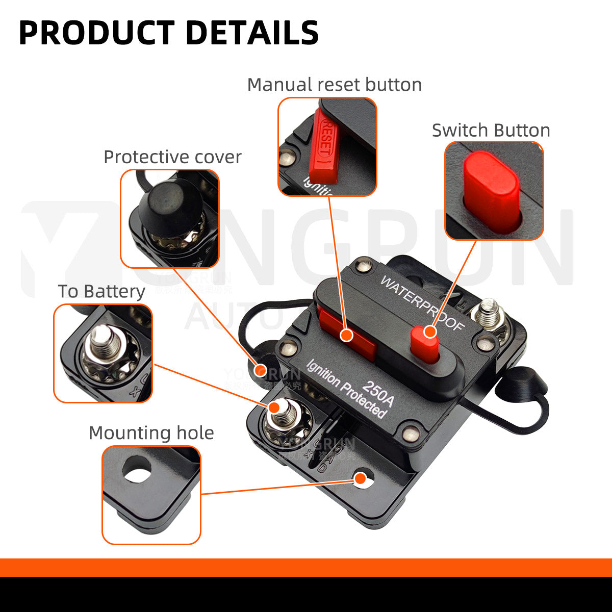 Circuit Breaker 20A to 300A Manual Reset for Car Audio System Waterproof Marine Circuit Breaker Reset Fuse 12V- 48V DC 40A 60A
