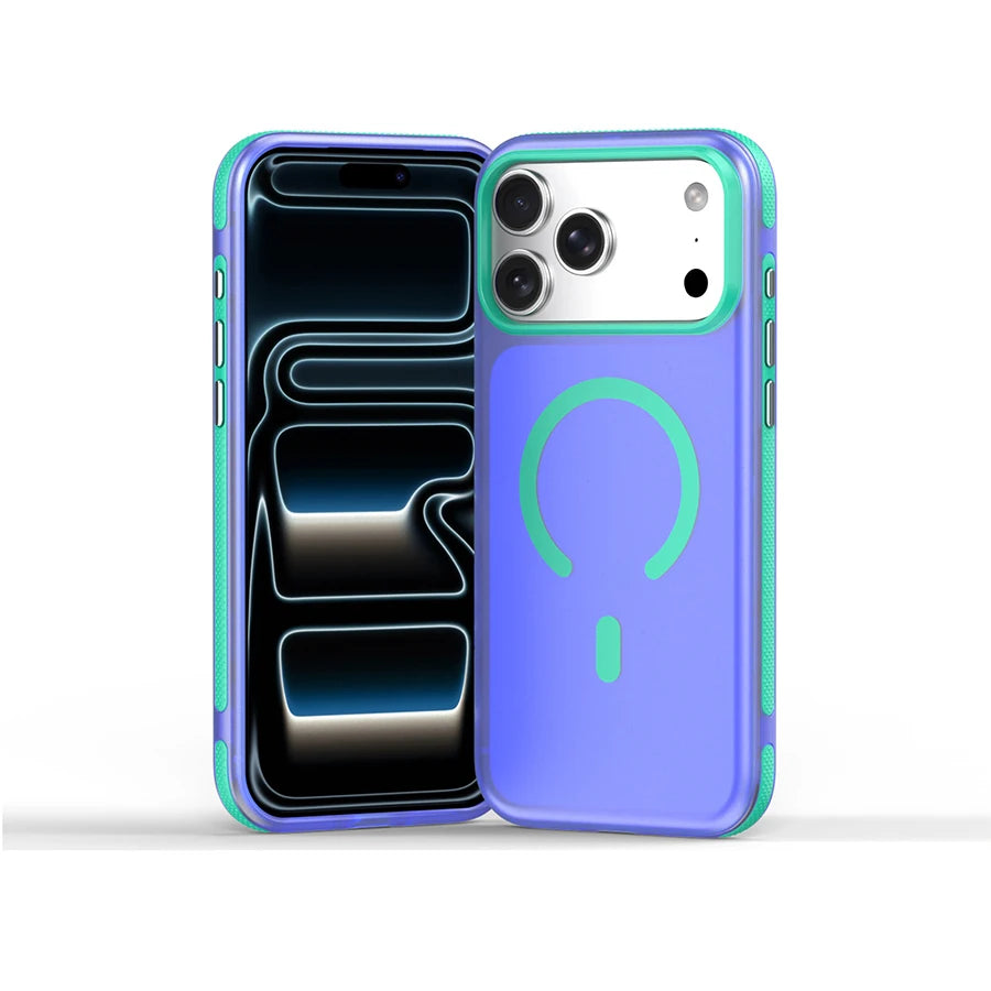 Dopamine Color Block Magnetic Phone Case for iPhone 18/17 Pro Max,16 Pro, 15 14, 13 Translucent Matte Full-Coverage Shockproof Cover with Raised Camera Protection, Compatible with MagSafe Wireless Charging