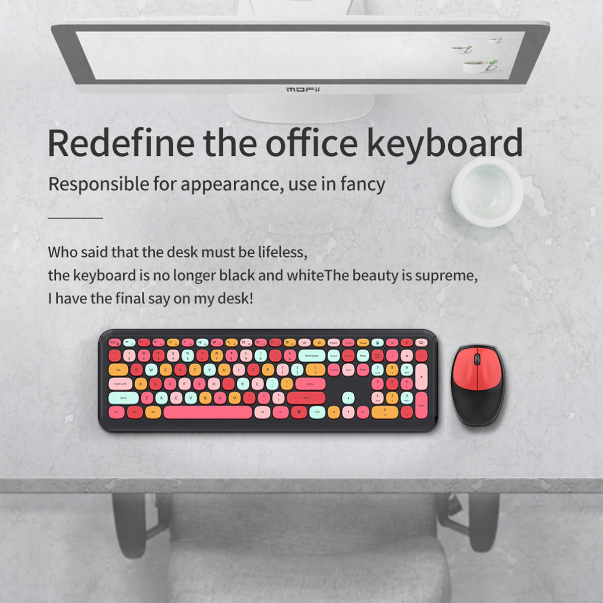 MOFii Wireless Keyboard & Mouse Combo, Cute Macaron Cat Paw Round Keycaps Silent Office Set for Laptops and Desktops