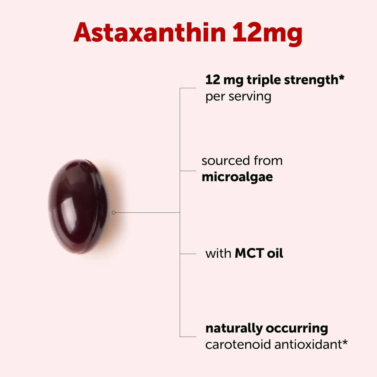 Astaxanthin 12mg with MCT Oil, Premium Astaxanthin Antioxidant Supplement Supports Vision, Immune System & Overall Well-Being