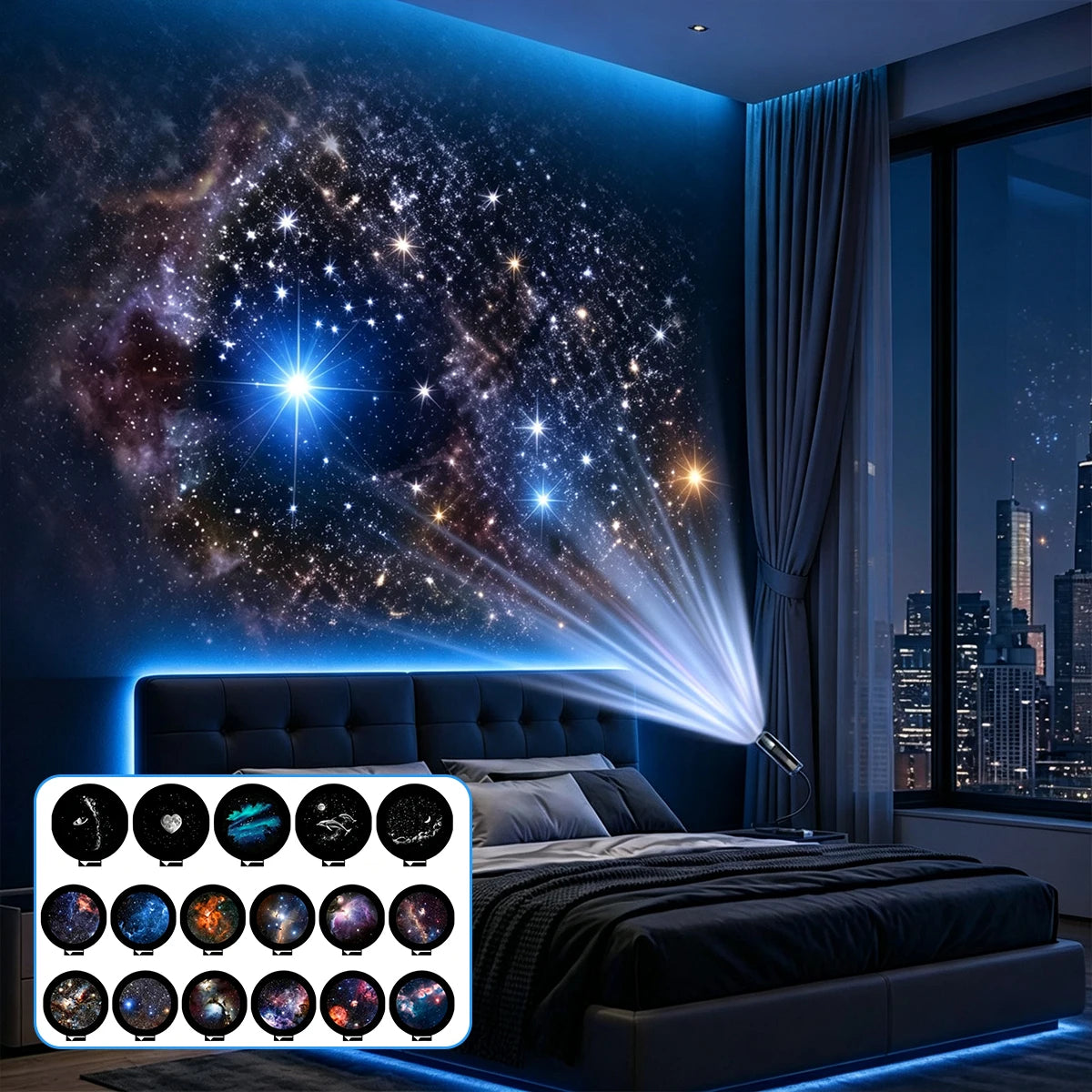 Car Starry Sky Projector Lamp USB Powered Galaxy Night Light With 17‑12 Galaxy Film Flexible Neck Auto Ceiling Romantic Lighting