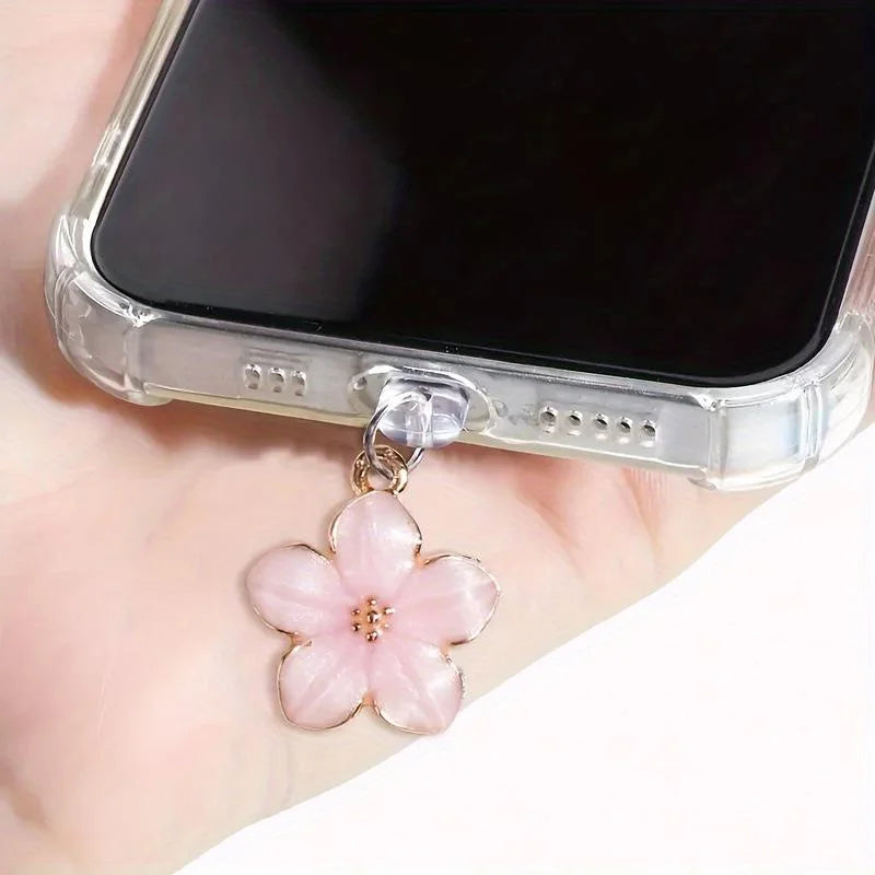 Sakura Flowers Phone Dust Plug Accessories Decoration Hanging Pendant For IPhone For Type-C Charging Port