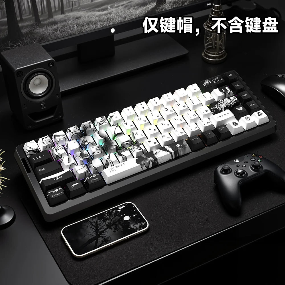 Personalized Keycap Set PBT 129 Key Side Engraved Translucent Keyboard Keychain Compatible with/64/84/98/108 Mechanical Keyboard