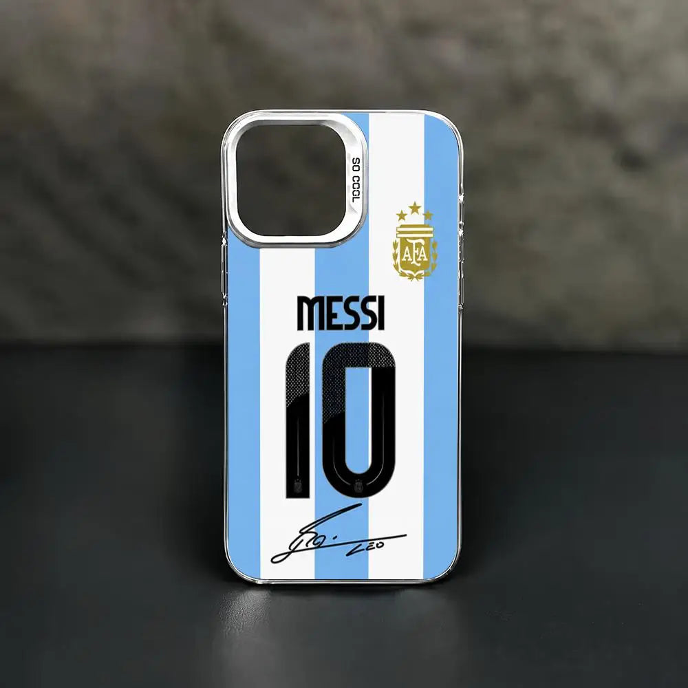 Messi Number 10 Gradient Silver Shockproof Phone Case For iPhone 11 To 17