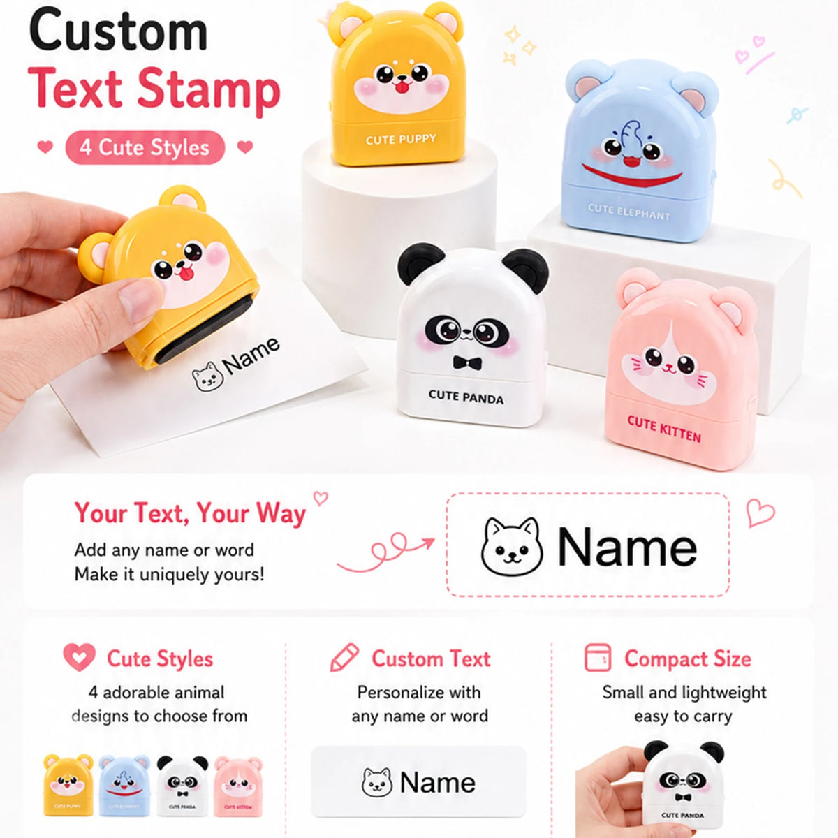 Personalized Cute Name Stamp Waterproof Clothing Label for Kids Self Ink Stamp for Kindergarten School Bags Custom Stamp