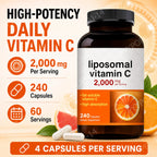 Liposomal Vitamin C 2000mg High Absorption Fat-Soluble 240 Capsules 60 Servings Non-GMO Gluten Free