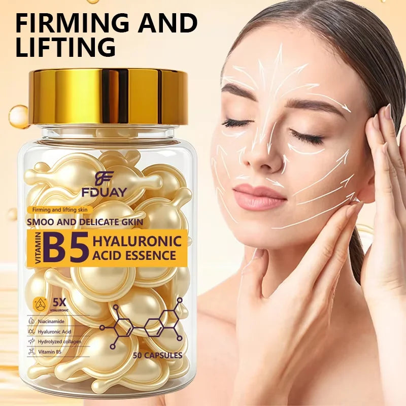 FDUAY Vitamin B5 Capsule Essence with Hyaluronic Acid Niacinamide & Hydrolyzed Collagen Complex for Firming Lifting & Smoothing