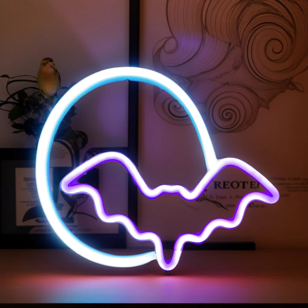 Halloween Bat Spirit LED Neon Wall Decor for Party Gift - Terrifying Atmosphere - USB or Battery Powered