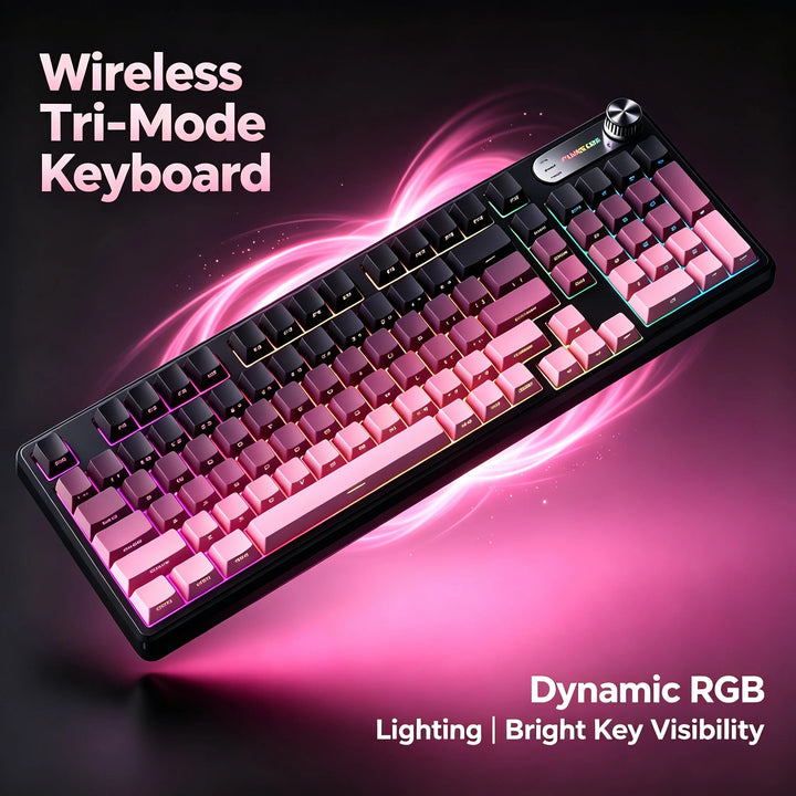 RGB Mechanical Style Keyboard 98 Keys Wireless Tri-Mode Silent with Volume Roller Gradient Keycaps Gaming Setup PC Mac