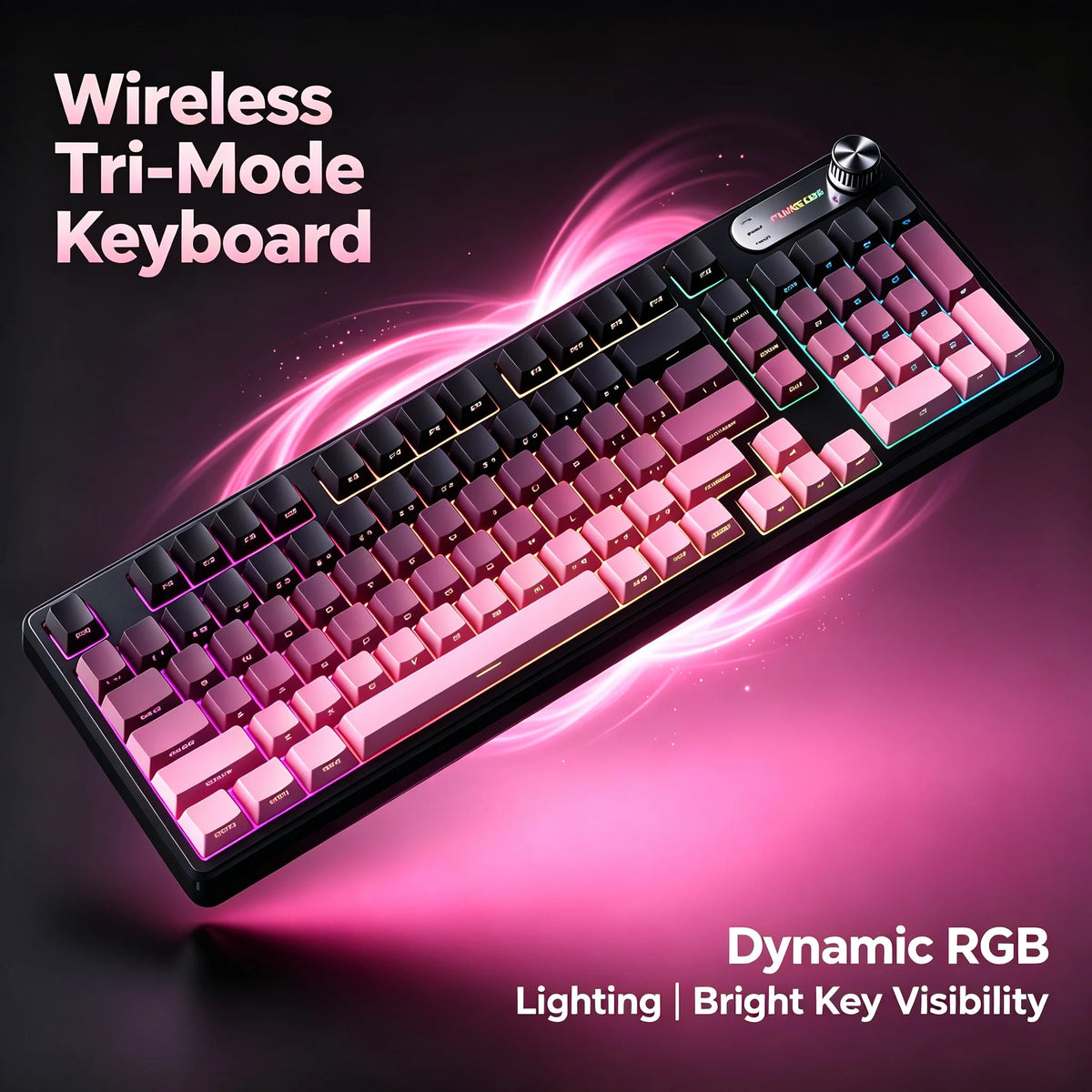 RGB Mechanical Style Keyboard 98 Keys Wireless Tri-Mode Silent with Volume Roller Gradient Keycaps Gaming Setup PC Mac