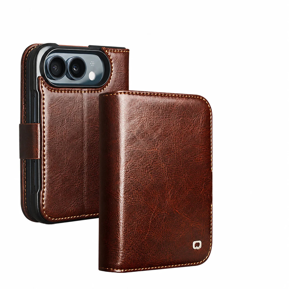 For iPhone Duo Luxury NAPPA Genuine Leather Magnetic Flip Case with MagSafe Premium Cowhide Business Cover For iPhone 18 Ultra