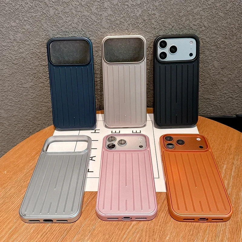Luxury Striped Luggage Texture Phone Case For IPhone 18 17 16 15 14 13 Pro Max Shockproof Titanium Glossy Color Bussiness Cover