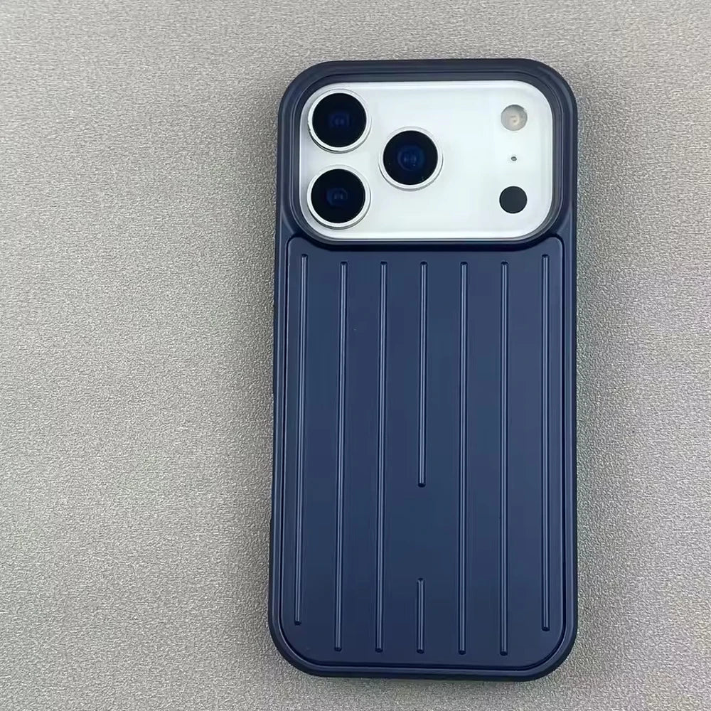 Stripe Luggage Phone case Aluminum Alloy For iPhone 18 Promax 17 16 Pro Max Plus 15 14 pro Matte Shockproof Hard PC Phone Case