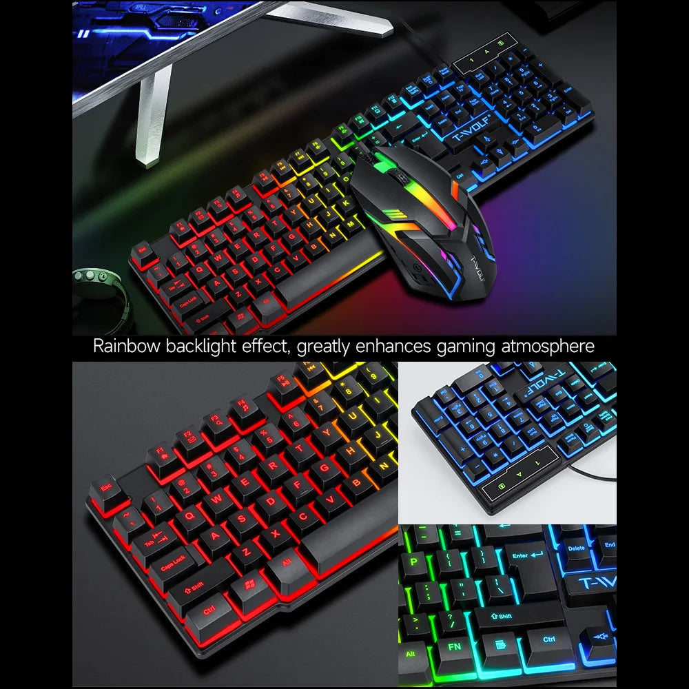 Gaming Keyboard 104 Keys & Gaming Mouse Controller 4-color Breathing Light Mouse 3.5mm Gaming Headset Anti-slip Mouse Pad Combo