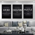 3pcs/Set Canvas Posters Grind Hustle Execution Motivational Wall Art Poster Home Living Room Bedroom Office Wall Art Decor