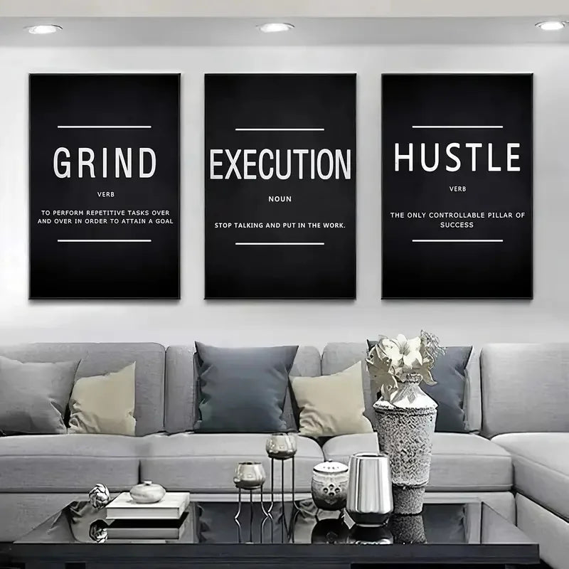 3pcs/Set Canvas Posters Grind Hustle Execution Motivational Wall Art Poster Home Living Room Bedroom Office Wall Art Decor