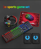 2026 NEW 5-in-1 Set Gaming Combo Keyboard 4-color Breathing Light Mouse 3.5mm Gaming Headset Gaming Speaker Anti-slip Mouse Pad