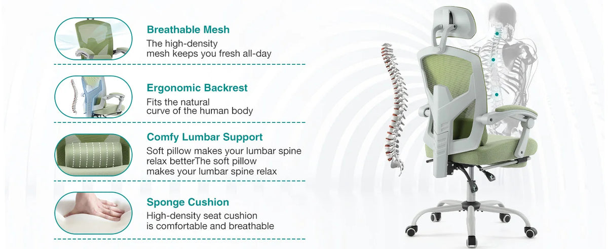 JHK Ergonomic Reclining High Back Mesh Living Room Rocking Gaming Chair Computer Desk Swivel Rolling  Lumbar Support Pillow