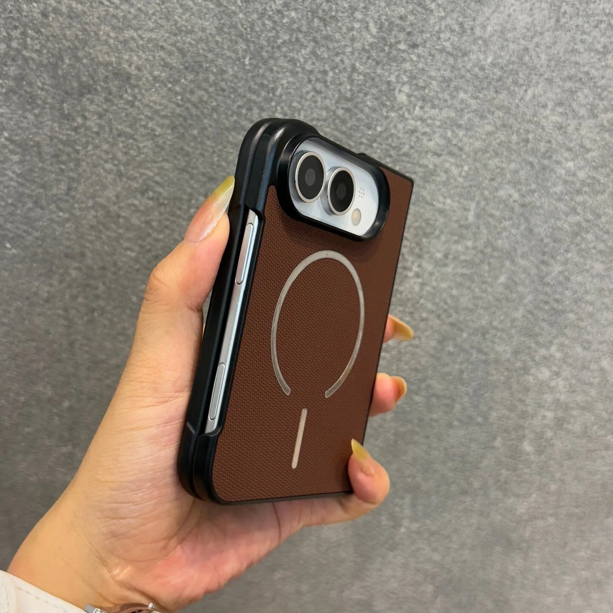 For iPhone Duo Case Technique PU Leather for Magsafe Cases For iPhone Duo 2026 Magnetic Wireless Charging PC Pure Color Cover