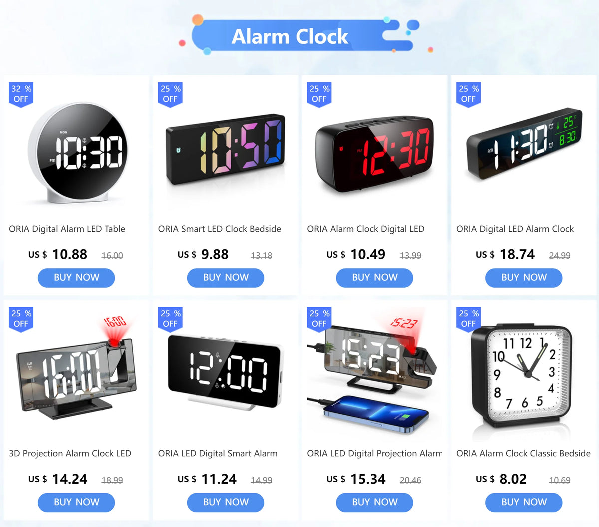 ORIA Alarm Clock Digital LED Clock Voice Control Snooze Time Temperature Display Night Mode Reloj Despertador Desktop Clocks