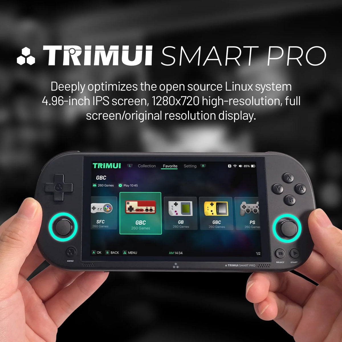AMPOWN Trimui Smart Pro Consoles 4.96'' IPS Screen Handheld Game Players Linux System Emulator Portable Console Retro Video Game